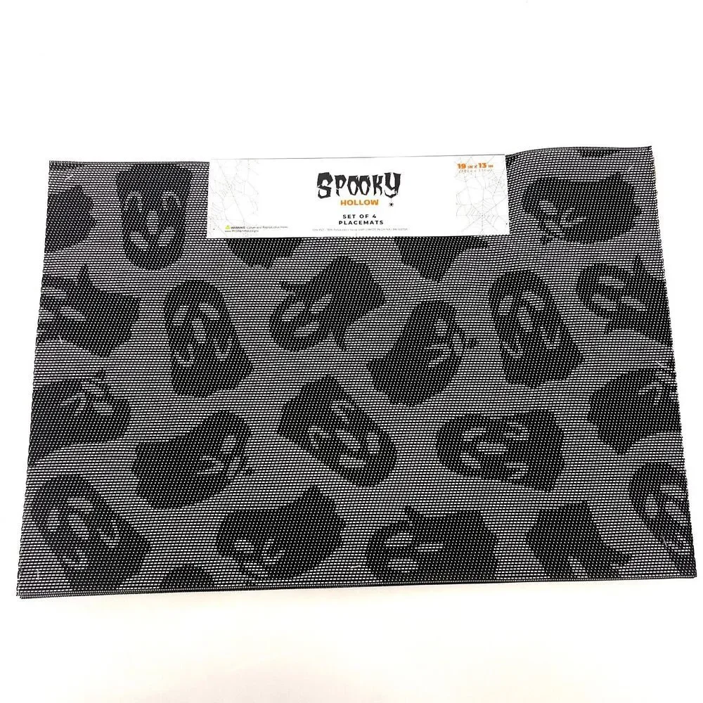 SPOOKY HOLLOW Dinner Placemats 4 Pack Ghost Print Halloween Black White‎ 19